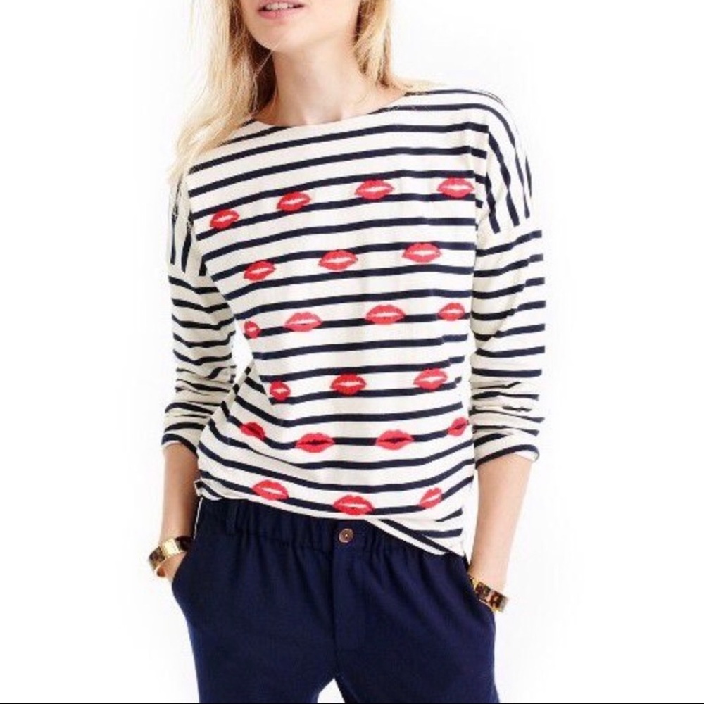 J. CREW EMBROIDERED LIP TOP ~ NWOT